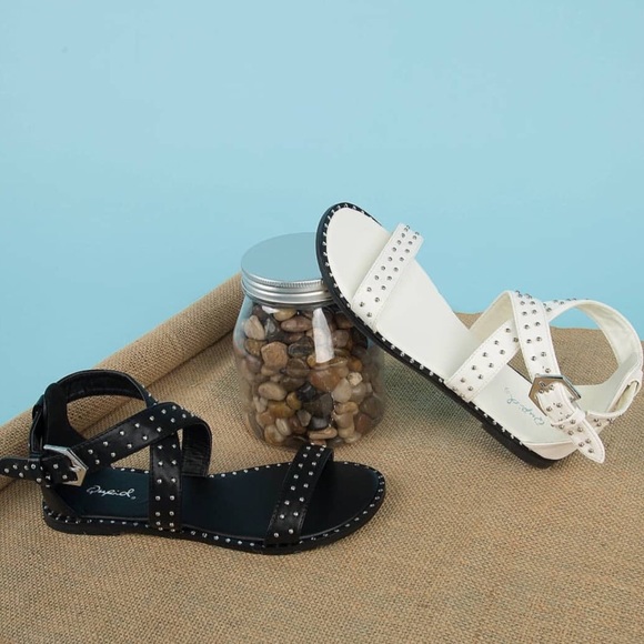 White Studded Gladiator Sandal by QUPID - Picture 2 of 6